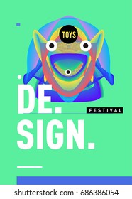 Abstract Modern Toys Design Festival Poster. Publications and Presentations Layouts Graphic Template and ideas for Poster. Vector Illustration of Cartoon Head 3d forms. 