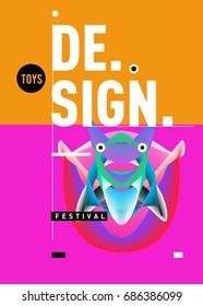 Abstract Modern Toys Design Festival Poster. Publications and Presentations Layouts Graphic Template and ideas for Poster. Vector Illustration of Cartoon Head 3d forms. 