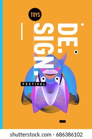 Abstract Modern Toys Design Festival Poster. Publications and Presentations Layouts Graphic Template and ideas for Poster. Vector Illustration of Cartoon Head 3d forms. 