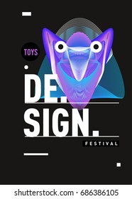 Abstract Modern Toys Design Festival Poster. Publications and Presentations Layouts Graphic Template and ideas for Poster. Vector Illustration of Cartoon Head 3d forms. 