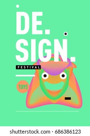 Abstract Modern Toys Design Festival Poster. Publications and Presentations Layouts Graphic Template and ideas for Poster. Vector Illustration of Cartoon Head 3d forms. 