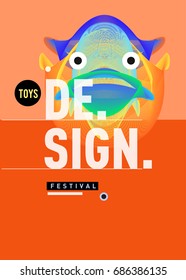 Abstract Modern Toys Design Festival Poster. Publications and Presentations Layouts Graphic Template and ideas for Poster. Vector Illustration of Cartoon Head 3d forms. 