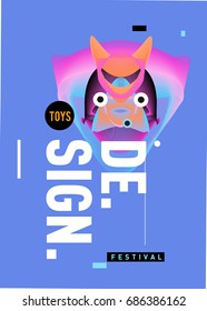 Abstract Modern Toys Design Festival Poster. Publications and Presentations Layouts Graphic Template and ideas for Poster. Vector Illustration of Cartoon Head 3d forms. 