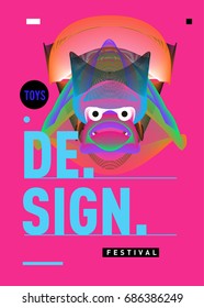 Abstract Modern Toys Design Festival Poster. Publications and Presentations Layouts Graphic Template and ideas for Poster. Vector Illustration of Cartoon Head 3d forms. 
