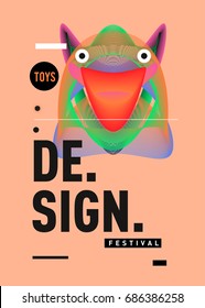 Abstract Modern Toys Design Festival Poster. Publications and Presentations Layouts Graphic Template and ideas for Poster. Vector Illustration of Cartoon Head 3d forms. 