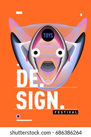 Abstract Modern Toys Design Festival Poster. Publications and Presentations Layouts Graphic Template and ideas for Poster. Vector Illustration of Cartoon Head 3d forms. 