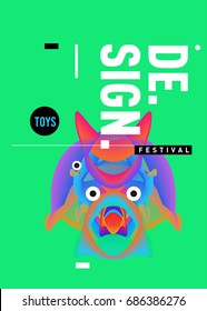 Abstract Modern Toys Design Festival Poster. Publications and Presentations Layouts Graphic Template and ideas for Poster. Vector Illustration of Cartoon Head 3d forms. 