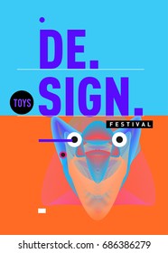 Abstract Modern Toys Design Festival Poster. Publications and Presentations Layouts Graphic Template and ideas for Poster. Vector Illustration of Cartoon Head 3d forms. 