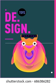 Abstract Modern Toys Design Festival Poster. Publications and Presentations Layouts Graphic Template and ideas for Poster. Vector Illustration of Cartoon Head 3d forms. 