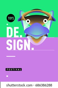 Abstract Modern Toys Design Festival Poster. Publications and Presentations Layouts Graphic Template and ideas for Poster. Vector Illustration of Cartoon Head 3d forms. 
