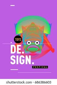 Abstract Modern Toys Design Festival Poster. Publications and Presentations Layouts Graphic Template and ideas for Poster. Vector Illustration of Cartoon Head 3d forms. 