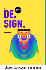 Abstract Modern Toys Design Festival Poster. Publications and Presentations Layouts Graphic Template and ideas for Poster. Vector Illustration of Cartoon Head 3d forms. 