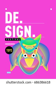 Abstract Modern Toys Design Festival Poster. Publications and Presentations Layouts Graphic Template and ideas for Poster. Vector Illustration of Cartoon Head 3d forms. 