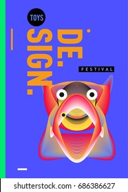 Abstract Modern Toys Design Festival Poster. Publications and Presentations Layouts Graphic Template and ideas for Poster. Vector Illustration of Cartoon Head 3d forms. 