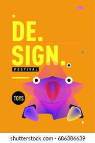 Abstract Modern Toys Design Festival Poster. Publications and Presentations Layouts Graphic Template and ideas for Poster. Vector Illustration of Cartoon Head 3d forms. 