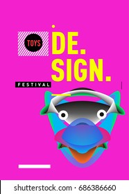 Abstract Modern Toys Design Festival Poster. Publications and Presentations Layouts Graphic Template and ideas for Poster. Vector Illustration of Cartoon Head 3d forms. 