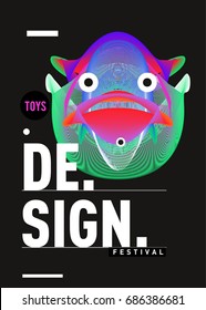 Abstract Modern Toys Design Festival Poster. Publications and Presentations Layouts Graphic Template and ideas for Poster. Vector Illustration of Cartoon Head 3d forms. 
