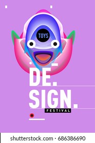 Abstract Modern Toys Design Festival Poster. Publications and Presentations Layouts Graphic Template and ideas for Poster. Vector Illustration of Cartoon Head 3d forms. 