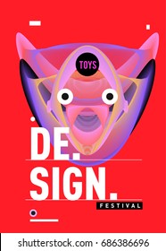 Abstract Modern Toys Design Festival Poster. Publications and Presentations Layouts Graphic Template and ideas for Poster. Vector Illustration of Cartoon Head 3d forms. 