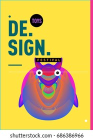 Abstract Modern Toys Design Festival Poster. Publications and Presentations Layouts Graphic Template and ideas for Poster. Vector Illustration of Cartoon Head 3d forms. 