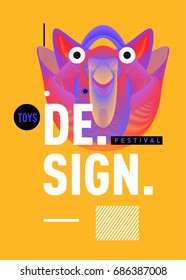 Abstract Modern Toys Design Festival Poster. Publications and Presentations Layouts Graphic Template and ideas for Poster. Vector Illustration of Cartoon Head 3d forms. 