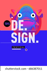 Abstract Modern Toys Design Festival Poster. Publications and Presentations Layouts Graphic Template and ideas for Poster. Vector Illustration of Cartoon Head 3d forms. 