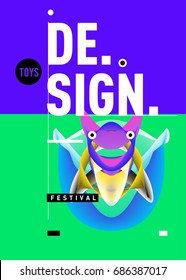 Abstract Modern Toys Design Festival Poster. Publications and Presentations Layouts Graphic Template and ideas for Poster. Vector Illustration of Cartoon Head 3d forms. 