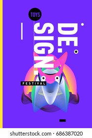 Abstract Modern Toys Design Festival Poster. Publications and Presentations Layouts Graphic Template and ideas for Poster. Vector Illustration of Cartoon Head 3d forms. 