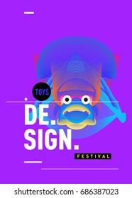 Abstract Modern Toys Design Festival Poster. Publications and Presentations Layouts Graphic Template and ideas for Poster. Vector Illustration of Cartoon Head 3d forms. 