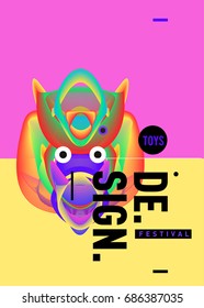 Abstract Modern Toys Design Festival Poster. Publications and Presentations Layouts Graphic Template and ideas for Poster. Vector Illustration of Cartoon Head 3d forms. 