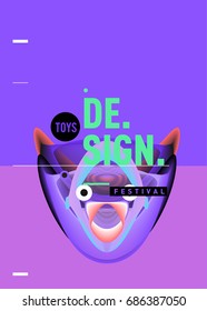 Abstract Modern Toys Design Festival Poster. Publications and Presentations Layouts Graphic Template and ideas for Poster. Vector Illustration of Cartoon Head 3d forms. 
