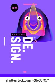 Abstract Modern Toys Design Festival Poster. Publications and Presentations Layouts Graphic Template and ideas for Poster. Vector Illustration of Cartoon Head 3d forms. 