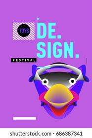 Abstract Modern Toys Design Festival Poster. Publications and Presentations Layouts Graphic Template and ideas for Poster. Vector Illustration of Cartoon Head 3d forms. 
