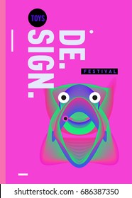 Abstract Modern Toys Design Festival Poster. Publications and Presentations Layouts Graphic Template and ideas for Poster. Vector Illustration of Cartoon Head 3d forms. 