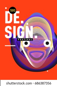 Abstract Modern Toys Design Festival Poster. Publications and Presentations Layouts Graphic Template and ideas for Poster. Vector Illustration of Cartoon Head 3d forms. 