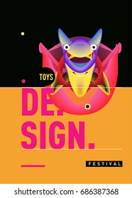 Abstract Modern Toys Design Festival Poster. Publications and Presentations Layouts Graphic Template and ideas for Poster. Vector Illustration of Cartoon Head 3d forms. 