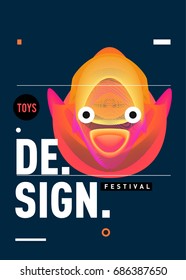 Abstract Modern Toys Design Festival Poster. Publications and Presentations Layouts Graphic Template and ideas for Poster. Vector Illustration of Cartoon Head 3d forms. 
