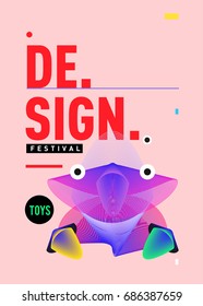 Abstract Modern Toys Design Festival Poster. Publications and Presentations Layouts Graphic Template and ideas for Poster. Vector Illustration of Cartoon Head 3d forms. 
