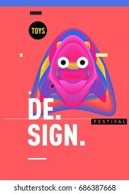 Abstract Modern Toys Design Festival Poster. Publications and Presentations Layouts Graphic Template and ideas for Poster. Vector Illustration of Cartoon Head 3d forms. 
