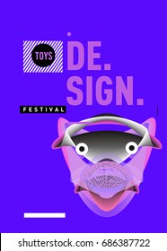 Abstract Modern Toys Design Festival Poster. Publications and Presentations Layouts Graphic Template and ideas for Poster. Vector Illustration of Cartoon Head 3d forms. 

