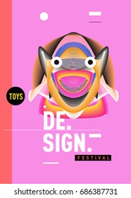 Abstract Modern Toys Design Festival Poster. Publications and Presentations Layouts Graphic Template and ideas for Poster. Vector Illustration of Cartoon Head 3d forms. 
