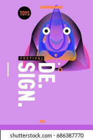 Abstract Modern Toys Design Festival Poster. Publications and Presentations Layouts Graphic Template and ideas for Poster. Vector Illustration of Cartoon Head 3d forms. 
