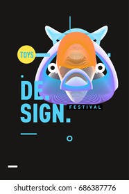 Abstract Modern Toys Design Festival Poster. Publications and Presentations Layouts Graphic Template and ideas for Poster. Vector Illustration of Cartoon Head 3d forms. 
