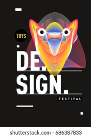 Abstract Modern Toys Design Festival Poster. Publications and Presentations Layouts Graphic Template and ideas for Poster. Vector Illustration of Cartoon Head 3d forms. 
