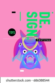 Abstract Modern Toys Design Festival Poster. Publications and Presentations Layouts Graphic Template and ideas for Poster. Vector Illustration of Cartoon Head 3d forms. 