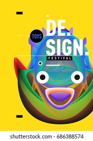 Abstract Modern Toys Design Festival Poster. Publications and Presentations Layouts Graphic Template and ideas for Poster. Vector Illustration of Cartoon Head 3d forms. 