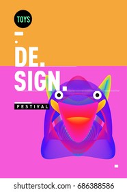 Abstract Modern Toys Design Festival Poster. Publications and Presentations Layouts Graphic Template and ideas for Poster. Vector Illustration of Cartoon Head 3d forms. 