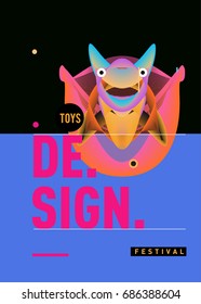 Abstract Modern Toys Design Festival Poster. Publications and Presentations Layouts Graphic Template and ideas for Poster. Vector Illustration of Cartoon Head 3d forms. 