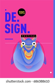 Abstract Modern Toys Design Festival Poster. Publications and Presentations Layouts Graphic Template and ideas for Poster. Vector Illustration of Cartoon Head 3d forms. 