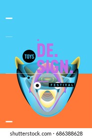 Abstract Modern Toys Design Festival Poster. Publications and Presentations Layouts Graphic Template and ideas for Poster. Vector Illustration of Cartoon Head 3d forms. 